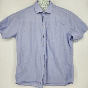 Gitman Bros Shirt Mens 18.5 35 Button Up Cotton USA Short Sleeve Blue Casual